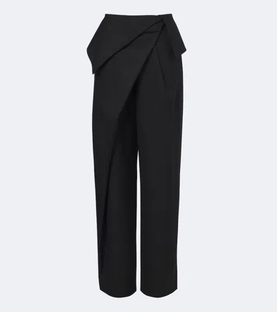 Loewe Gathered Wool High-waist Wide-leg Pants In Blue