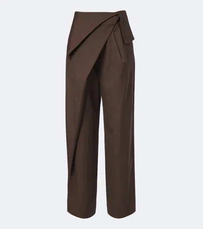 Loewe Draped Wool Wide-leg Pants In Brown