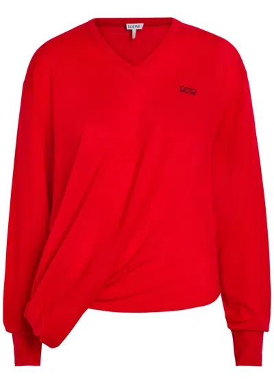 Loewe Draped Wool-blend Jumper In Red