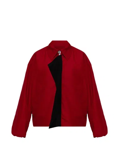 Loewe Draped-detail Embroidered-logo Zip-up Jacket In Red