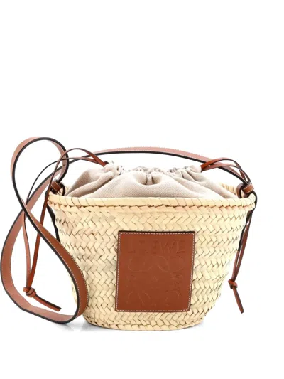 Pre-owned Loewe Drawstring Bucket Raffia And Leather Crossbody Bag In Brown