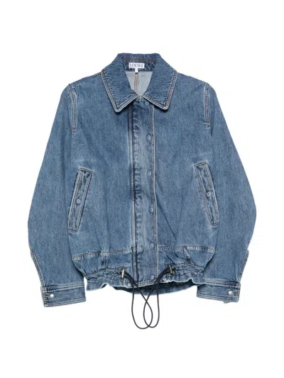 Loewe Cropped Shirt-style Cotton Denim Jacket In Blue
