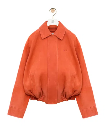 Loewe Drawstring Jacket In Suede Lambskin In Orange
