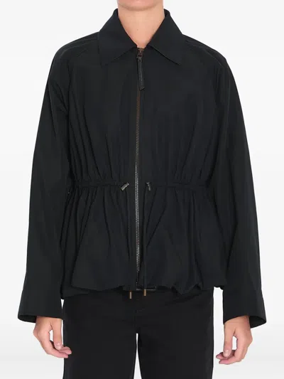 Loewe Jacket Cotton Collared Elasticated Waist Long Sleeves In Black