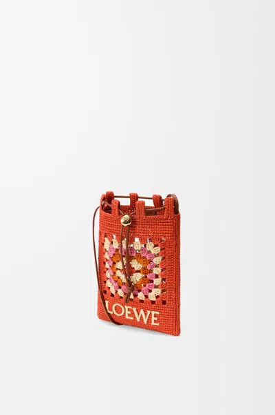 Loewe Drawstring Pocket In Classic Leather Skin And Raffia For Woman In Orange