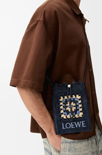 Loewe Drawstring Pocket In Classic Leather Skin And Raffia For Woman In Black