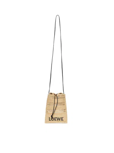 Loewe Pocket Drawstring Raffia Crossbody Bag In Naturalblack
