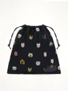 Loewe Small Cat-motif Drawstring Pouch In Blue