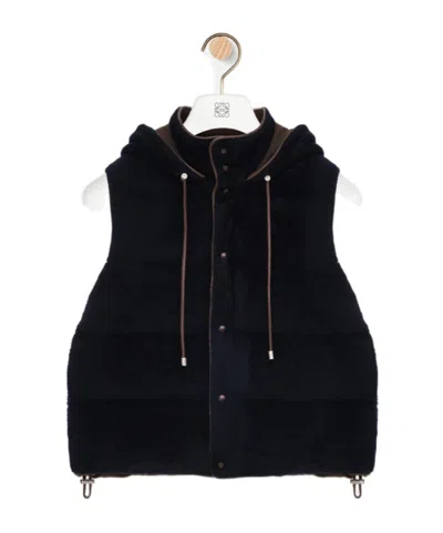 Loewe Drawstring Waist Shearling Waistcoat In Black