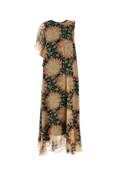 Loewe Silk Dress With Floral Pattern And Asymmetric Design In Multicolor