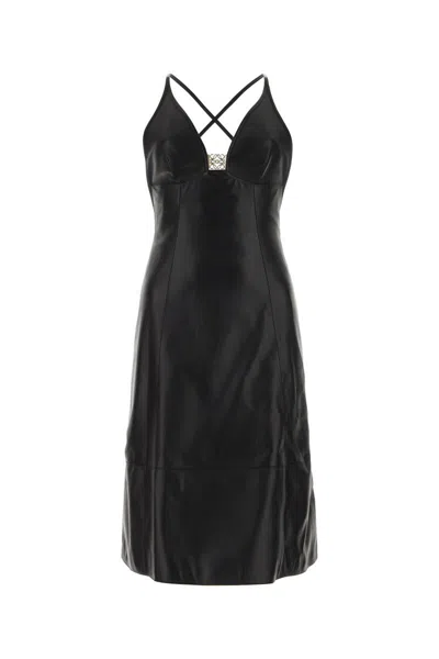 Loewe Anagram Midi Leather Dress In Black