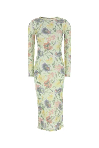 Loewe Floral-print Ribbed Silk And Cotton-blend Midi Dress