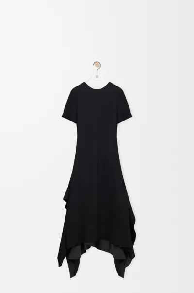 Loewe Womens Black Asymmetric Short-sleeve Woven Dress