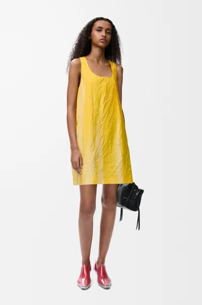 Loewe Gradient-print Crinkled Cotton Mini Shift Dress In Yellow