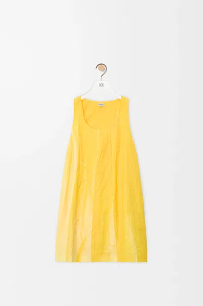 Loewe Gradient-print Crinkled Cotton Mini Shift Dress In Yellow