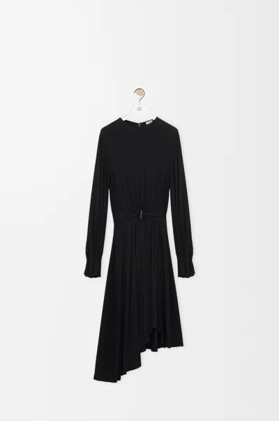 Loewe Draped Asymmetric Midi Dress In Black