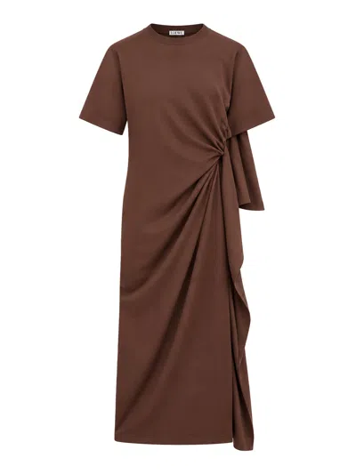 Loewe Dress With Asymmetric Draped Construction And Cape Panel In Brown