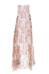 Loewe Long Silk Dress With Floral Print In Neutral