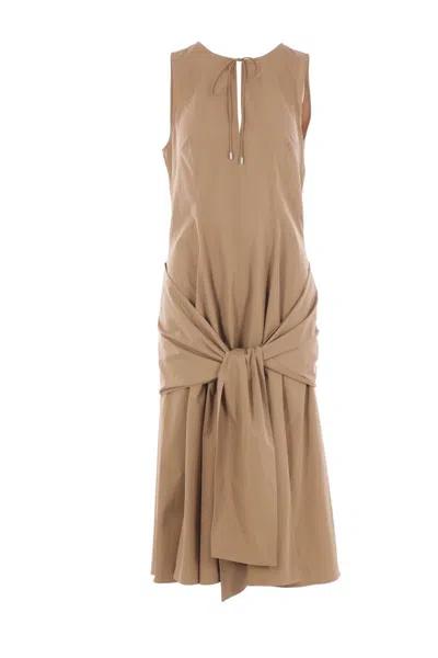 Loewe Womens Beige Wrap-tie Sleeveless Cotton Midi Dress In Brown