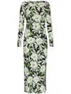 Loewe Crew Neck Floral Long Sleeve Side Slit Stretch Dress