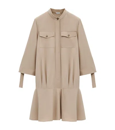 Loewe Dropped-hem Mini Shirt Dress In Beige
