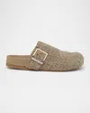 Loewe Ease Brushed Suede Buckle Mules In Khaki Green