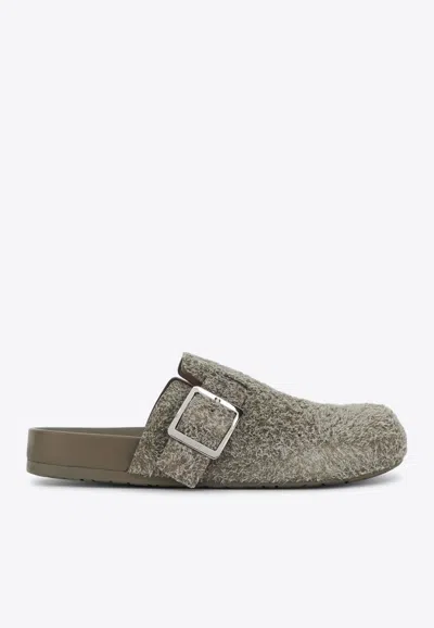 Loewe Ease Buckled Brushed-suede Mules In Green