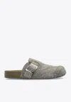 Loewe Ease Buckle Brushed Suede Mules In Gray