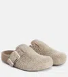Loewe Ease Buckle Suede Mules In Khaki Green