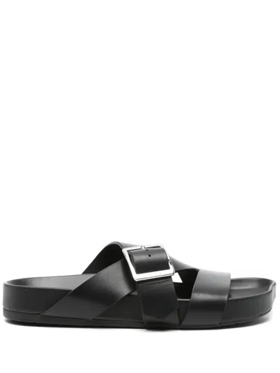 Loewe Ease Buckle Leather Sandals In Black