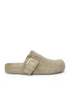 Loewe Ease Buckle Brushed Suede Mules In Green