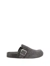 Loewe Buckle Detail Open Back Textured Finish Slippers In Dark Brown