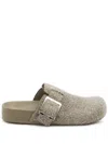 Loewe Ease Buckle Suede Mules In Green