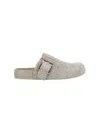 Loewe Ease Buckle Brushed Suede Mules In Green