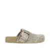 Loewe Ease Buckle Suede Mules In Green