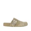 Loewe Ease Buckle Brushed Suede Mules In Green