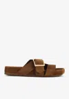 Loewe Ease Buckle Slides In Calfskin Suede