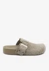 Loewe Ease Buckle Suede Mules In Khaki