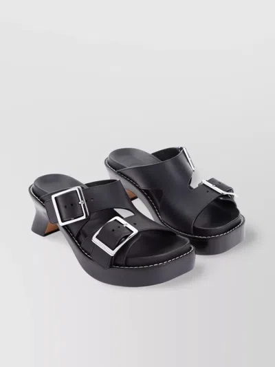Loewe Ease Heel Slide 90 Sandals With Contrast Stitching In Black