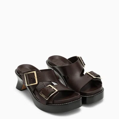 LOEWE LOEWE EASE HEEL SLIDE BROWN LEATHER WOMEN