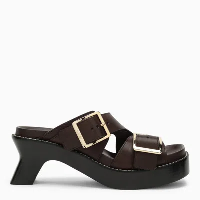 LOEWE LOEWE EASE HEEL SLIDE BROWN LEATHER WOMEN