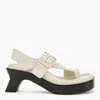 Loewe Ease 70 Oversized Buckle Suede Sandals In White