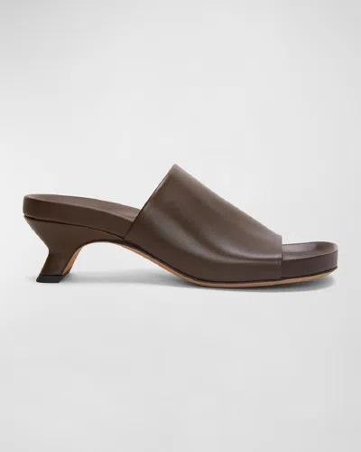 Loewe Ease Leather Kitten-heel Slide Sandals In Shitake