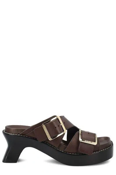 Loewe Buckle Detailed Open Toe Sandals In Brown