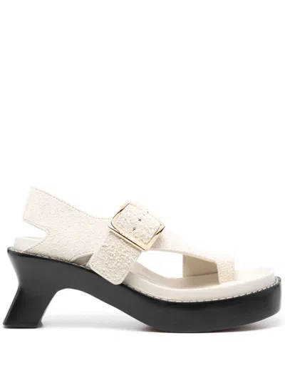 Loewe Leather High Heel Sandals With Ankle Strap In White