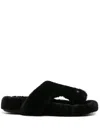 Loewe Ease Toe Post Sandal In Shearling In Black