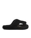 Loewe Ease Toe Post Sandal In Shearling In Black