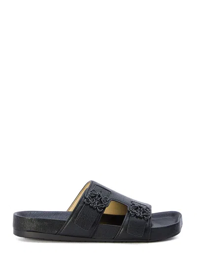 Loewe Ease Leather Dual-buckle Slide Sandals In Black