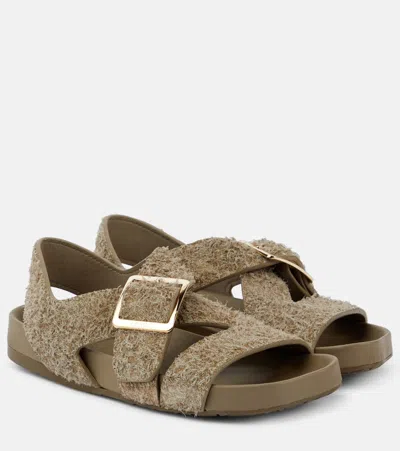 Loewe Ease In Brushed Suede Flat Sandals In Green