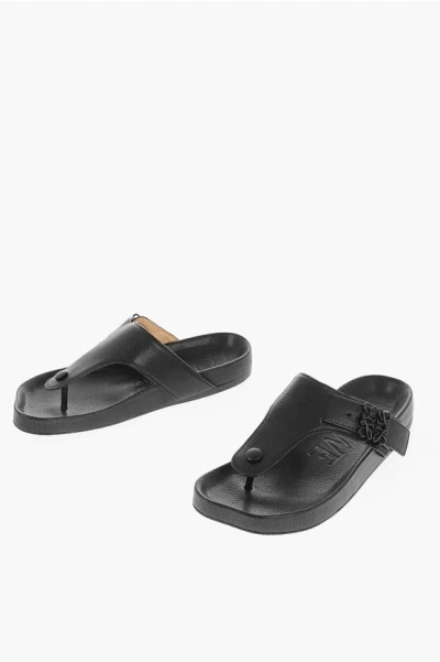 Loewe Womens Black Comfort Anagram-buckle Leather Sandals Eur 41 / 8 Uk In Grey
